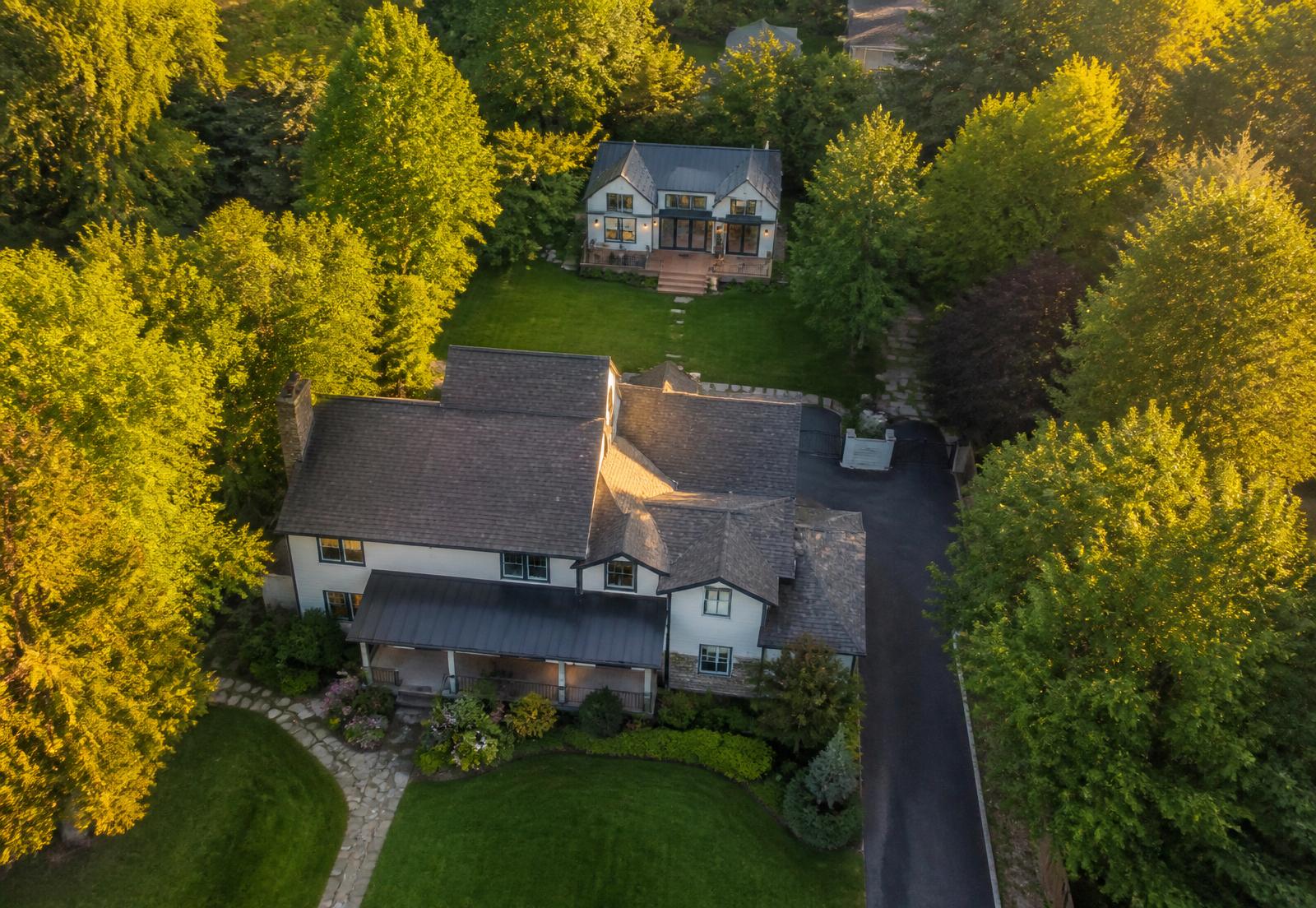 Aerial of a Virginia suburban lot with a detached backyard cottage ADU
